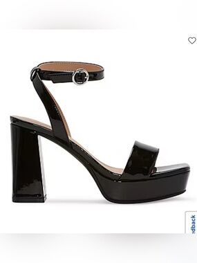 POP Casen Black Patent Platform Block Heel Sandals Women's Size 7 NWOB